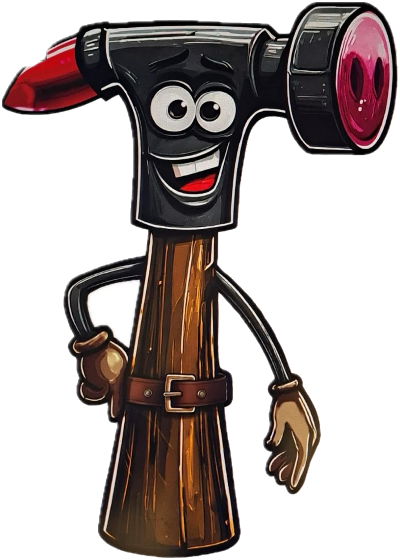 Woody Bangster — the Lipstick hammer mascot, lipstick in claw
