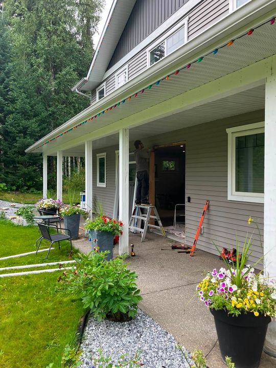 Side view of the porch during the door work